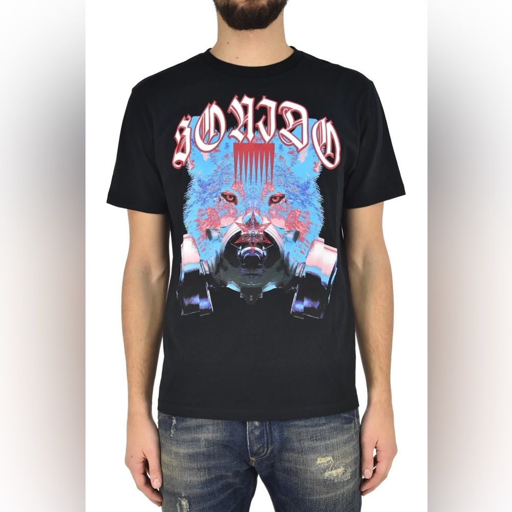 Marcelo Burlon Tomas Wolf-Print T-Shirt, Black/Blue sz XXL